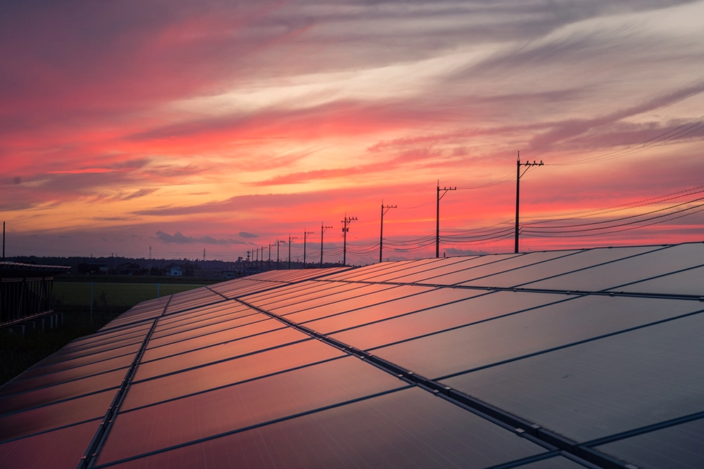 landscape solar farm sunset